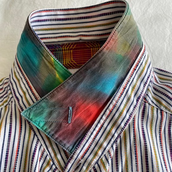 Robert Graham Sport Shirt - White with Multi-colour Pinstripes - X-Large - Picture 2 of 7